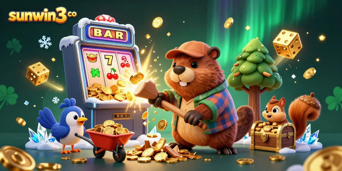 Play exciting games at sunwin3 co with vibrant slots and rich rewards in a dynamic cartoon scene.