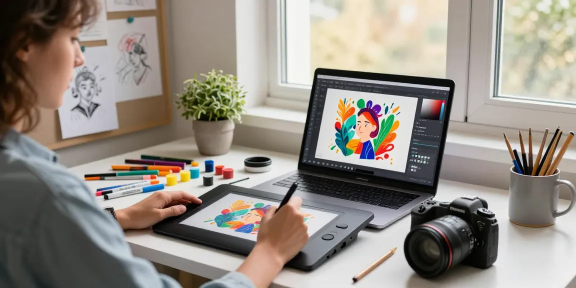 A vibrant artist workspace using the Nano Banana 2 AI image editor for stunning illustrations