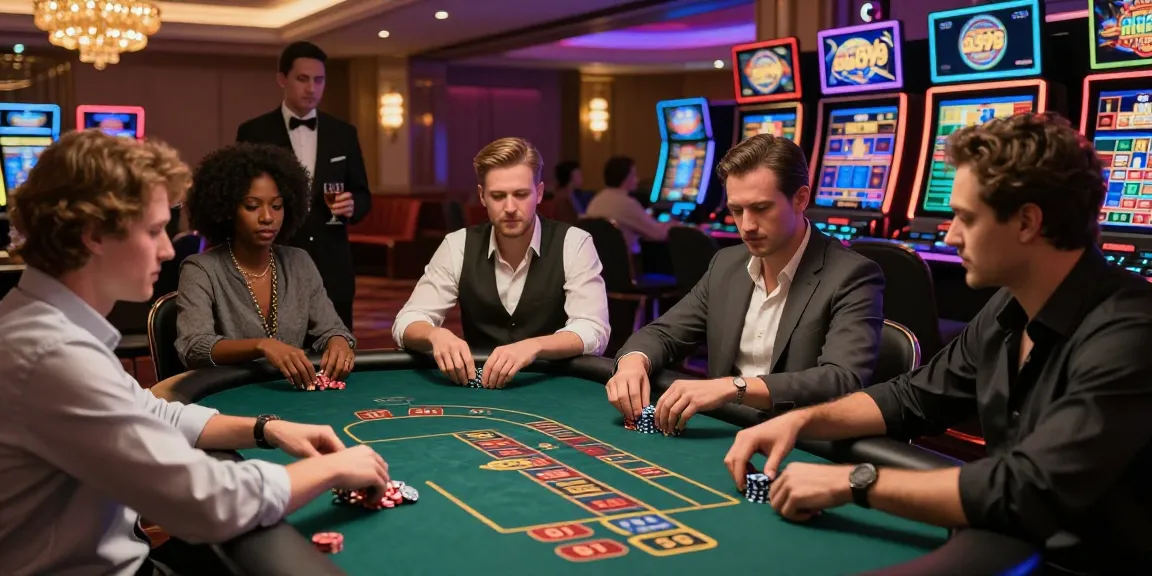 Engaging gaming atmosphere at https://go99vn.city/ showcasing players at a modern online casino with vibrant lights.