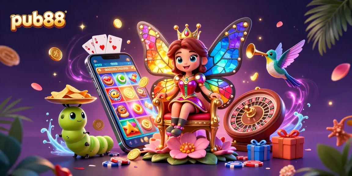Win big at pub88 with colorful slots and immersive casino elements in a vibrant scene.