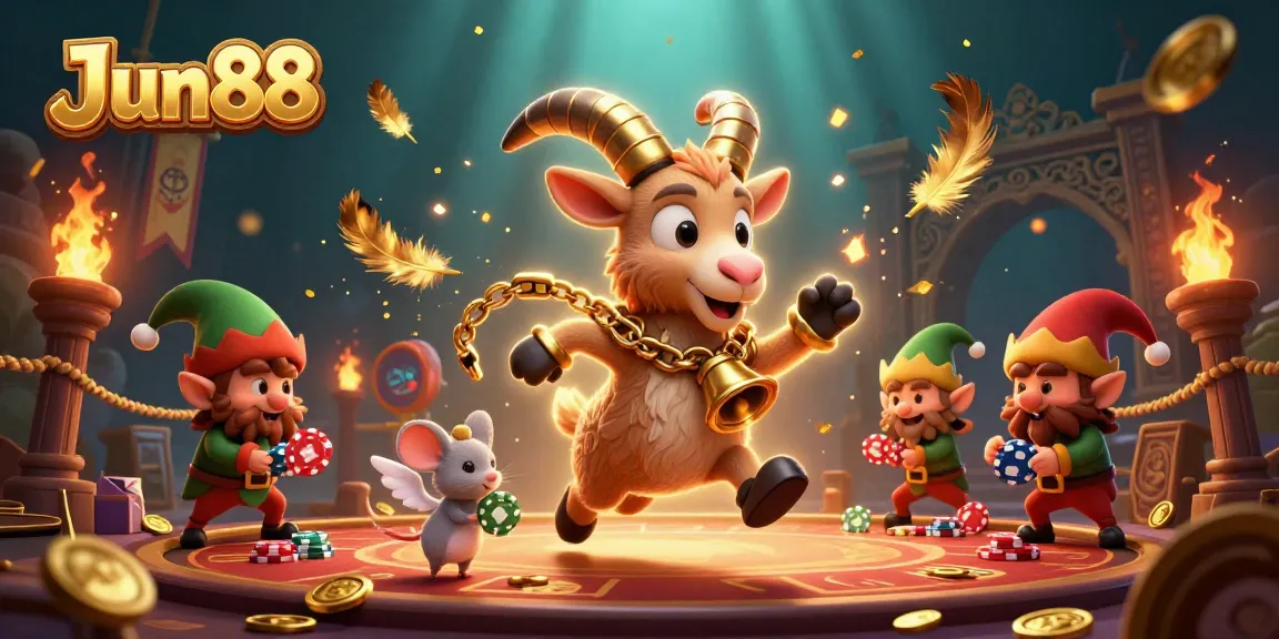 Experience the thrill at JJun88 as the festive Krampus goat runs a vibrant casino scene.