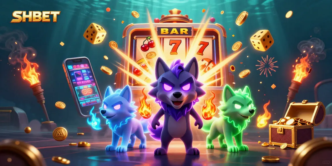 SHBET offers a dynamic jackpot experience with glowing characters and exciting casino elements.