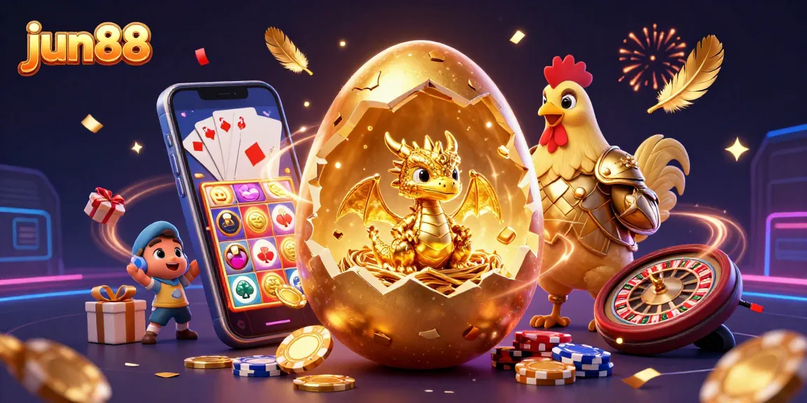 Engage in winning strategies at jun88 with a vibrant 3D casino scene featuring a golden dragon and joyful celebrations.