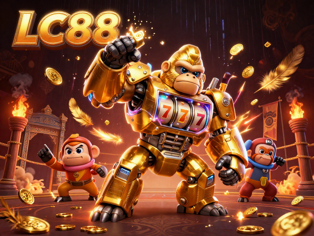 LC88's engaging 3D illustration showcases dynamic gaming elements and vibrant casino action.