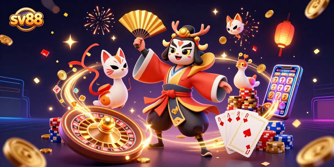 Engage with sv88 through an exciting 3D illustration of casino characters and elements.