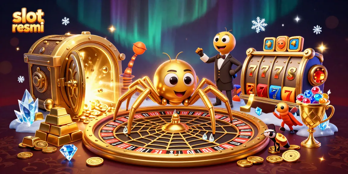 Place bets on slot resmi with a golden spider and centipede croupier in a rich casino setting.