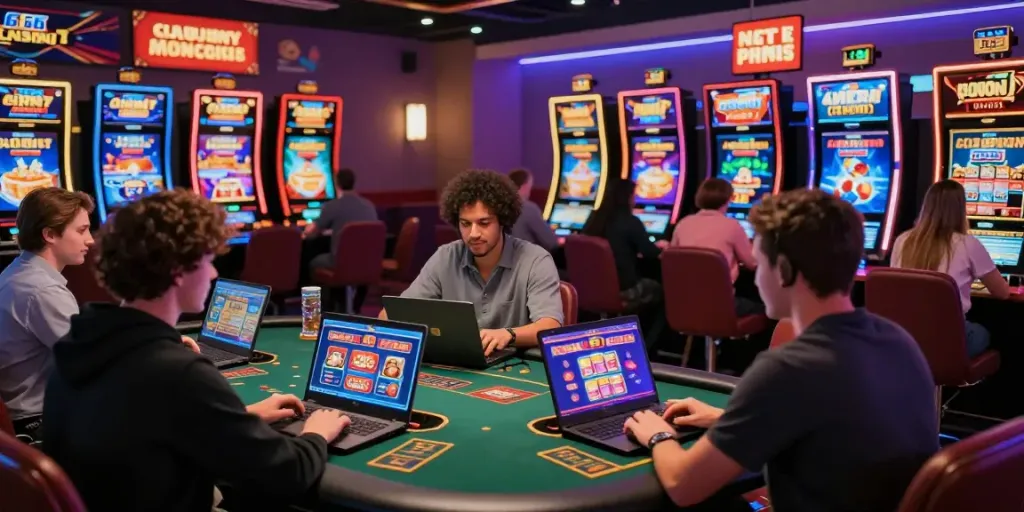 Exciting online gaming environment at 666Gambit Casino with players engaged in slots and card games.