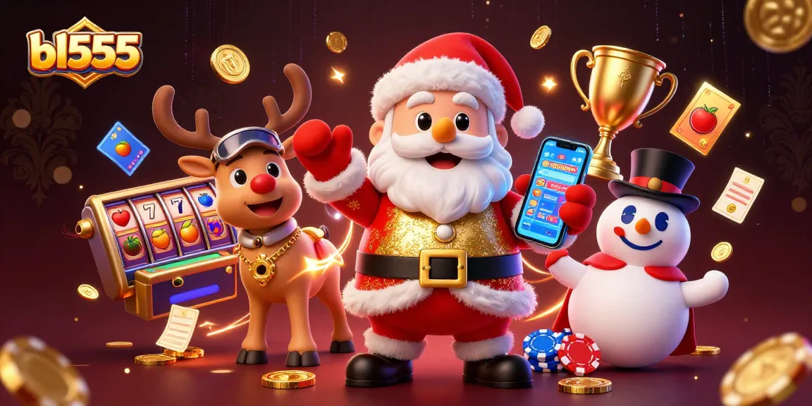 Experience thrilling wins at bl555 with a casino-themed illustration showcasing festive characters and dynamic game elements.