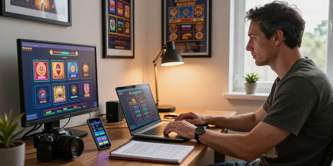 Engaged player exploring non UK casino options in modern home office environment.