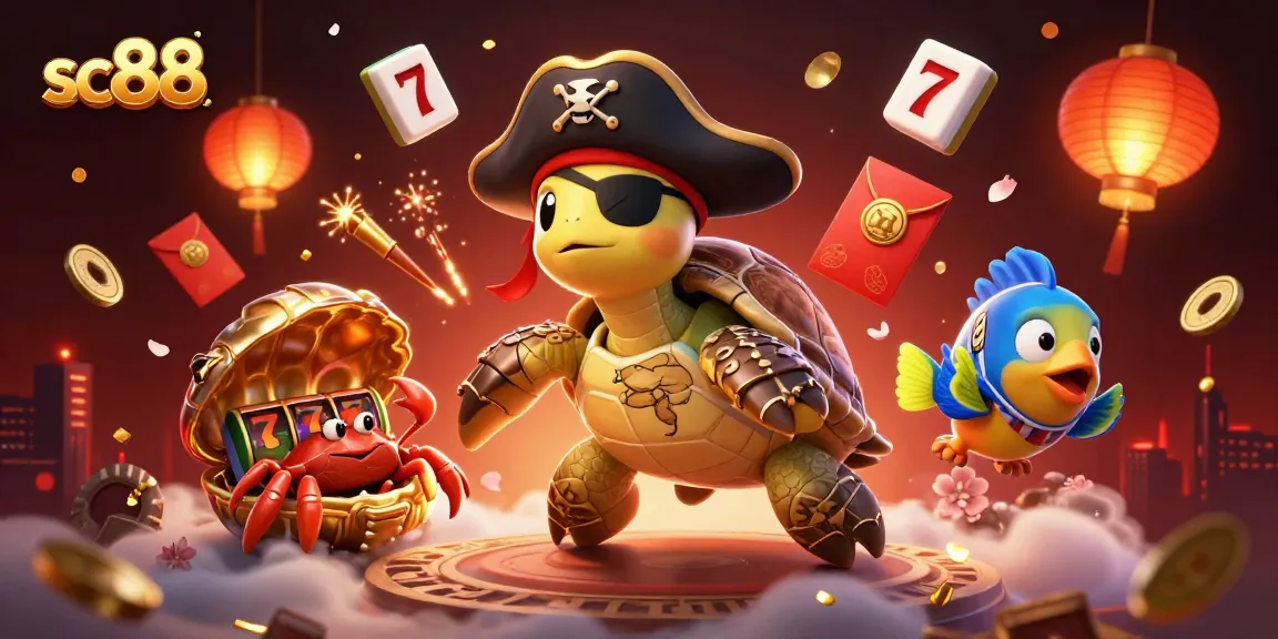 Experience thrilling gaming action with SC88 at this vibrant 3D casino scene