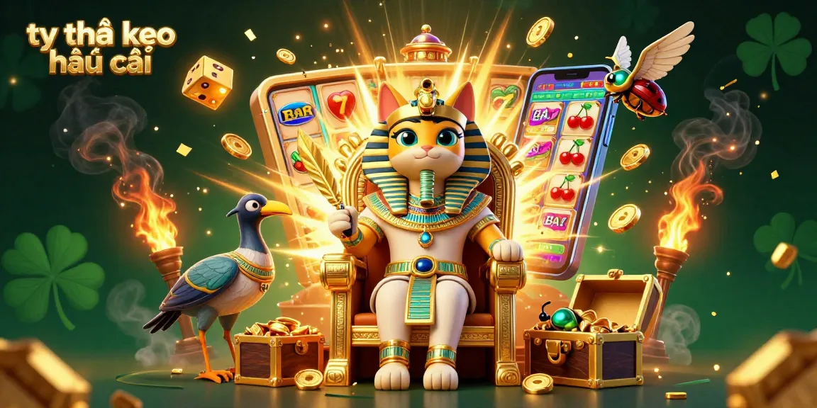 Experience dynamic tỷ lệ kèo nhà cái action with an Egyptian pharaoh cat in a rich casino scene.