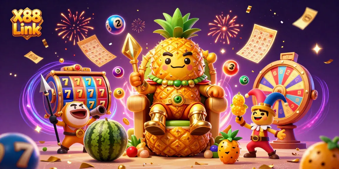 Experience thrilling adventure at X88 Link with colorful lottery balls, a golden bingo card, and dynamic game elements!