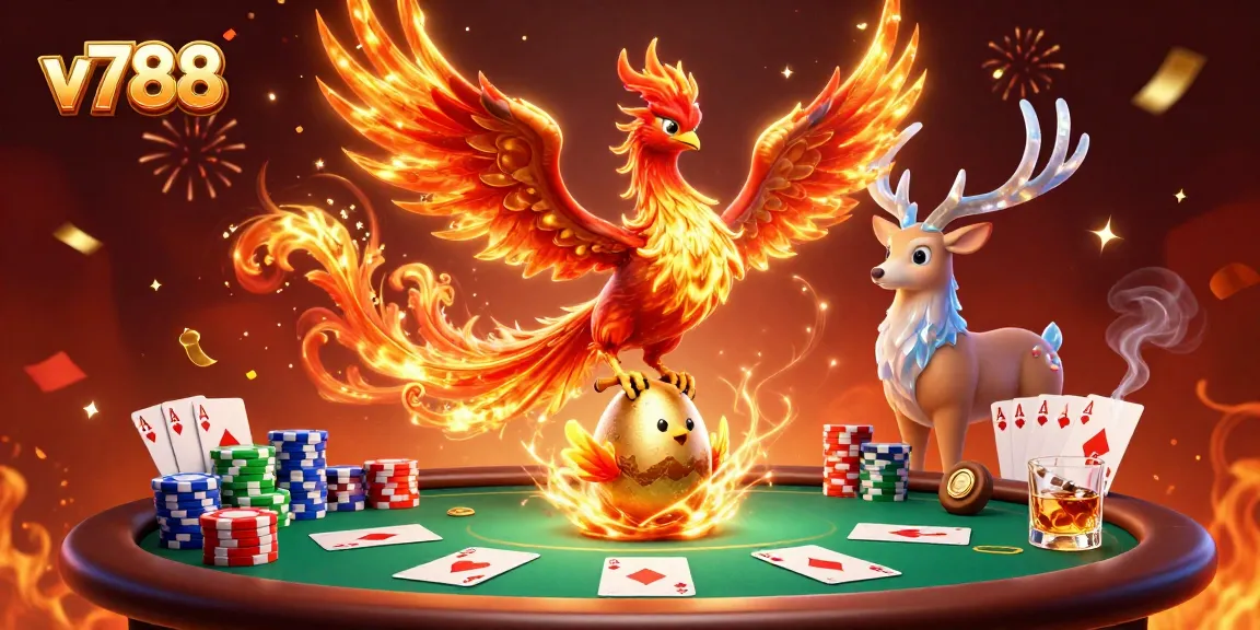 Experience v788's thrilling gaming adventure with vibrant characters and casino elements.