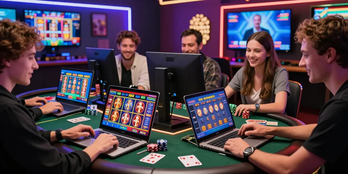 Exciting scene of players exploring online credit card casinos at jumpspace.org.uk with vibrant game graphics and lively atmosphere.