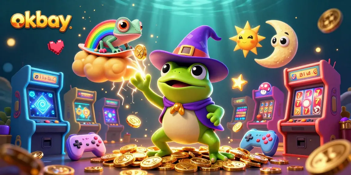 Experience slot excitement at okbay with a dynamic scene featuring a wizard frog and a chameleon.