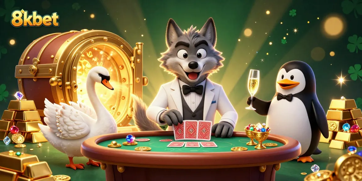 Experience thrilling baccarat action with 8kbet's lively characters and lavish casino elements.
