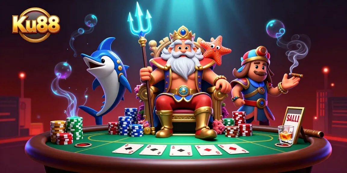 Experience Ku88 with a vibrant poker scene showcasing Neptune and game elements for excitement.