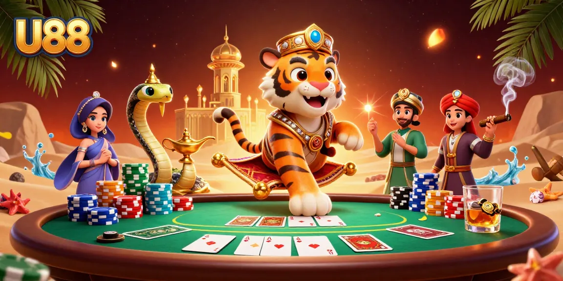 U88's vibrant casino illustration showcases exciting gameplay with a poker theme