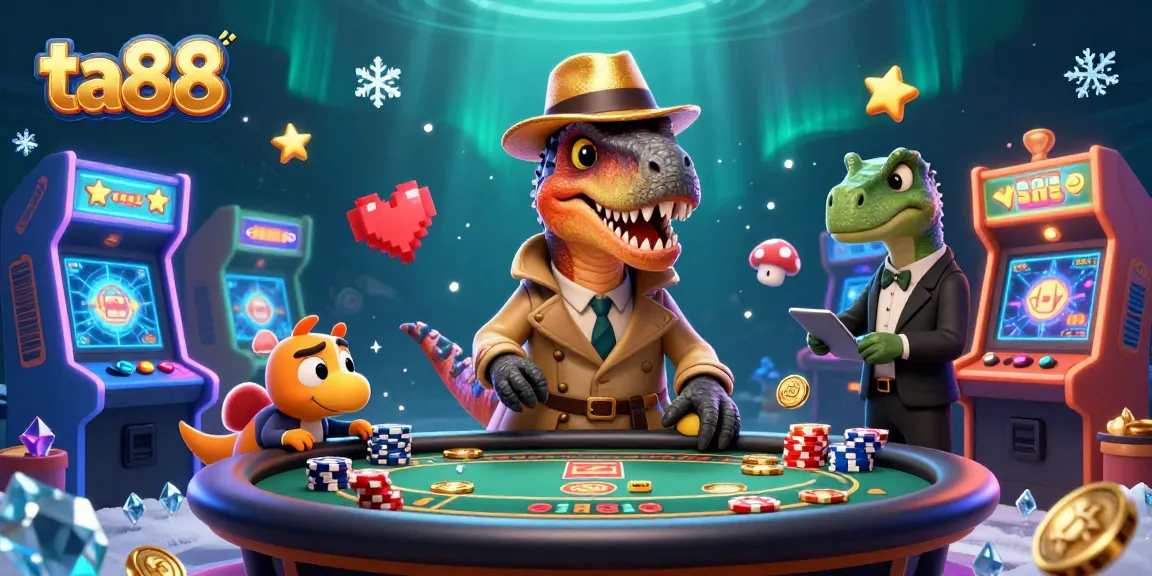 Engage with ta88 gameplay featuring a velociraptor card counter under watchful eyes at a vibrant blackjack table.