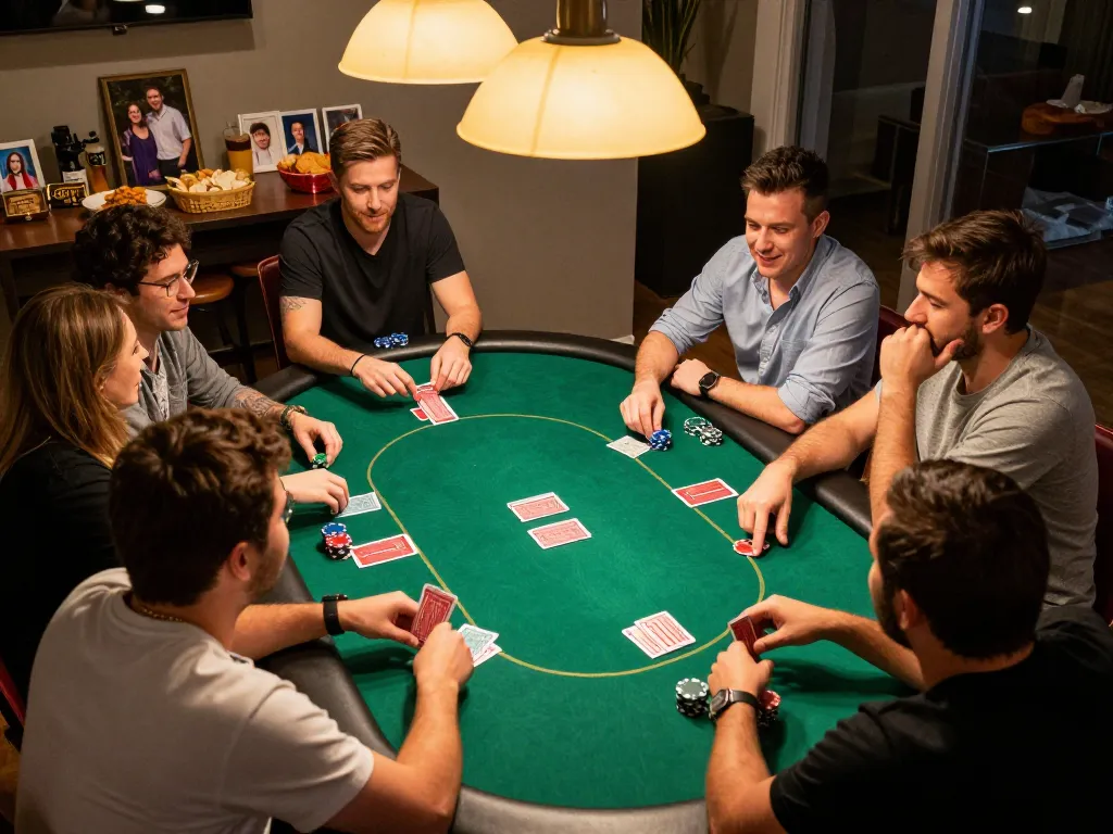 Players enjoying a lively poker night with chips and cards, representing strategic fun at https://rr88.center/.