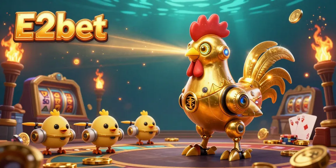 E2bet offers thrilling gameplay with a 3D golden rooster and chick drones in a dynamic betting arena.