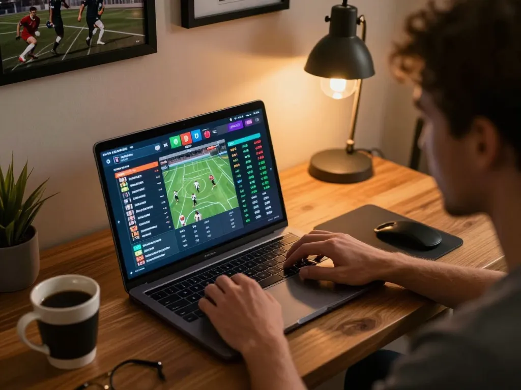 Engaging in sports betting on keonhacai tv while analyzing live odds in a cozy setting