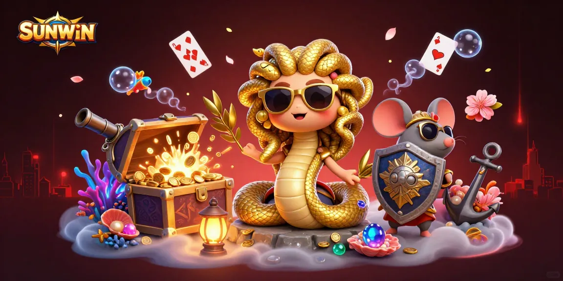 SUNWIN invites players to explore a vibrant casino world with Medusa and a mouse warrior, rich with treasures.