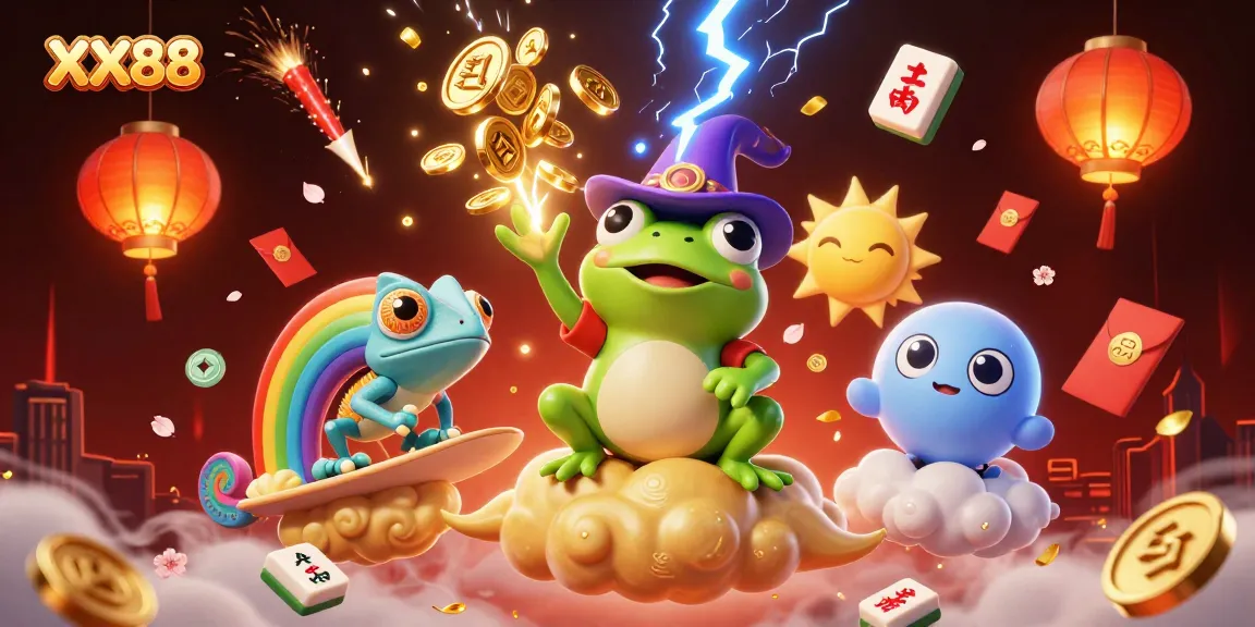 Experience the magic of XX88 with a storm of golden coins in this vibrant casino illustration.