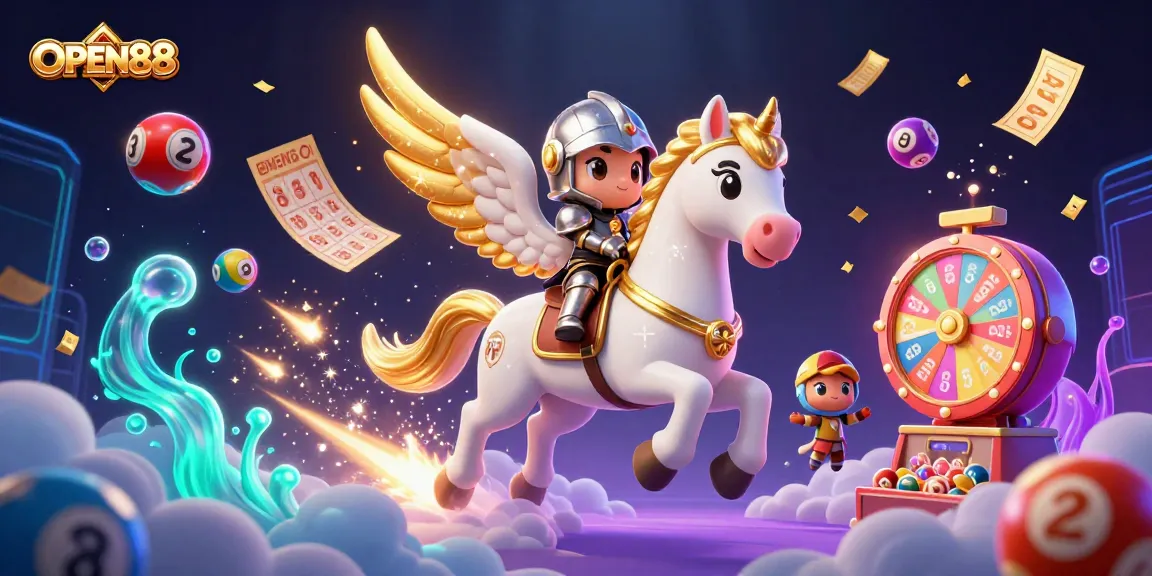 Experience thrilling gameplay at OPEN88 with vibrant lottery balls, prizes, and a magical scene.