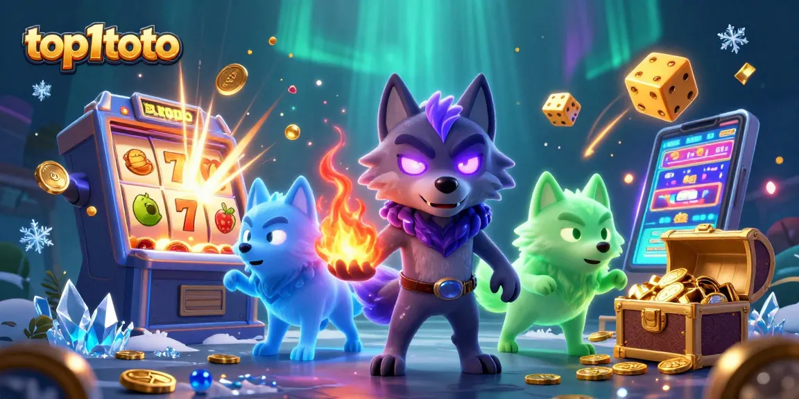 Menangkan pengalaman bermain top1toto dengan ilustrasi kasino 3D penuh warna dan energik.