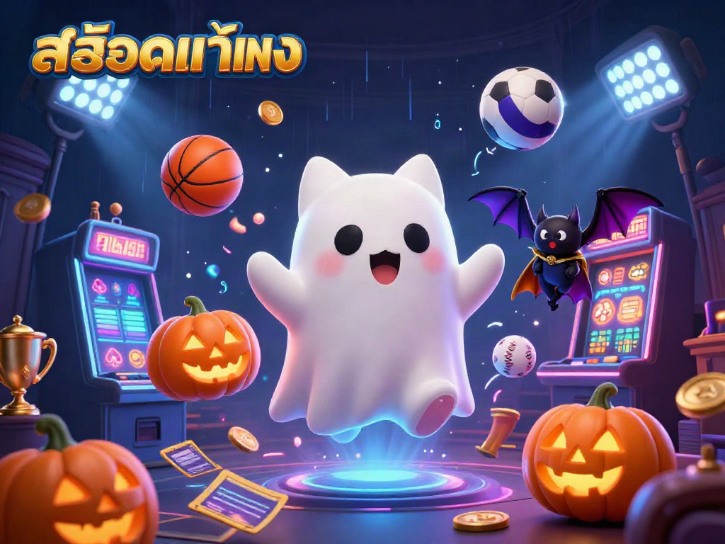 Engage with exciting สล็อตแท้ตรง scenes featuring a friendly ghost cat and dynamic casino elements in motion.