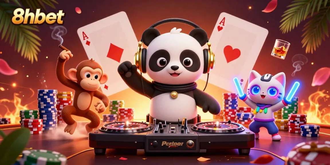 Experience thrilling gaming action at 8xbet with vibrant casino-themed illustration.