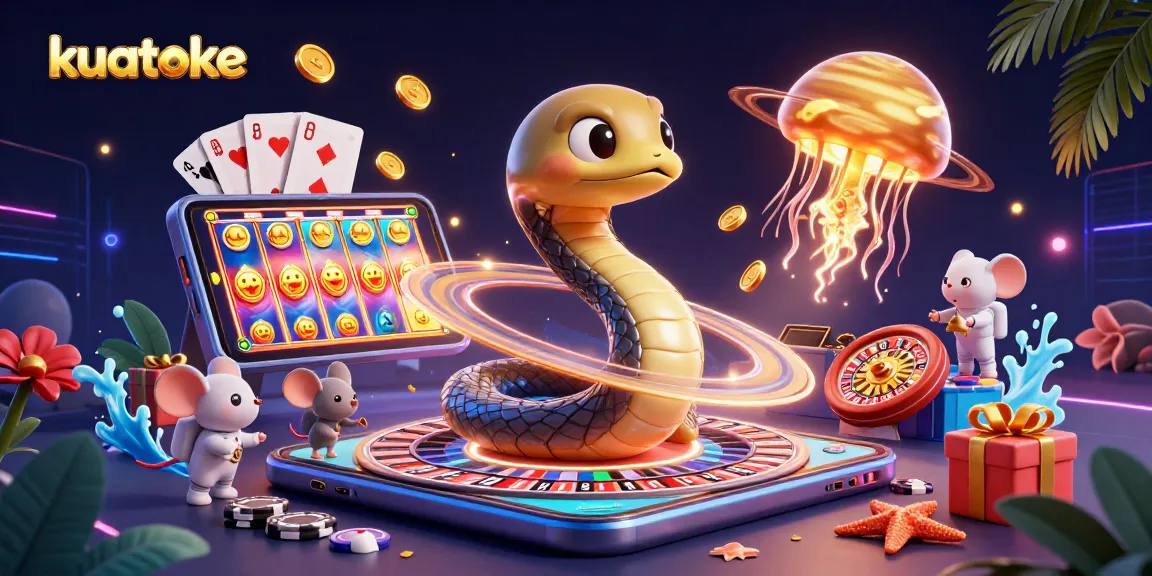 Kuatoke casino scene with a snake roulette wheel and astronaut mice betting.