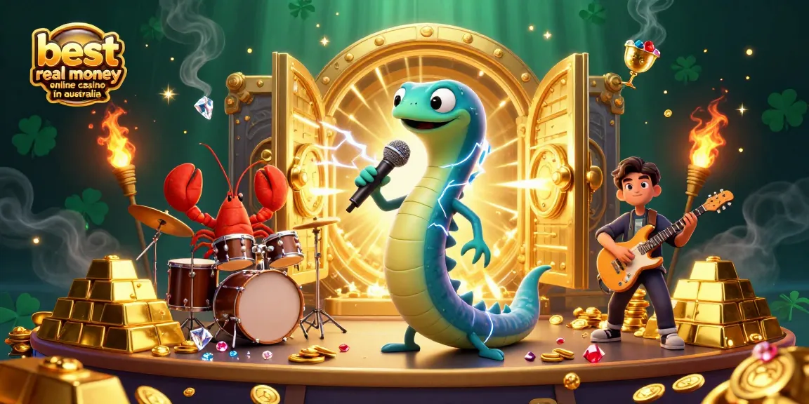 Experience the best real money online casino in Australia with vibrant 3D underwater casino illustration featuring electric eel DJ.