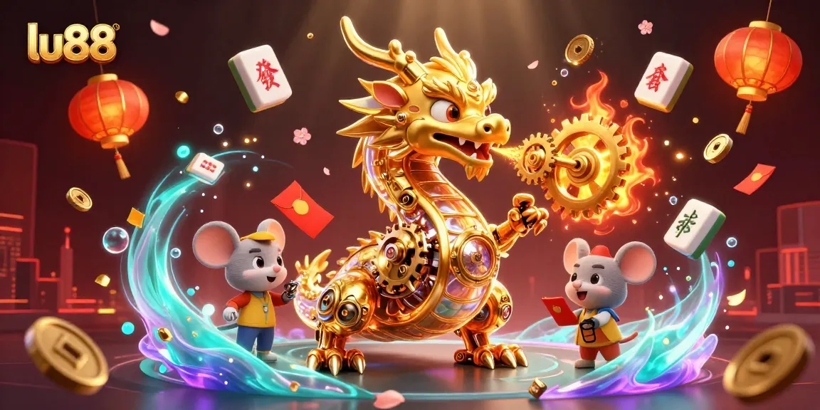 Experience excitement at lu88 with a golden dragon breathing gears, showcasing dynamic gameplay elements.