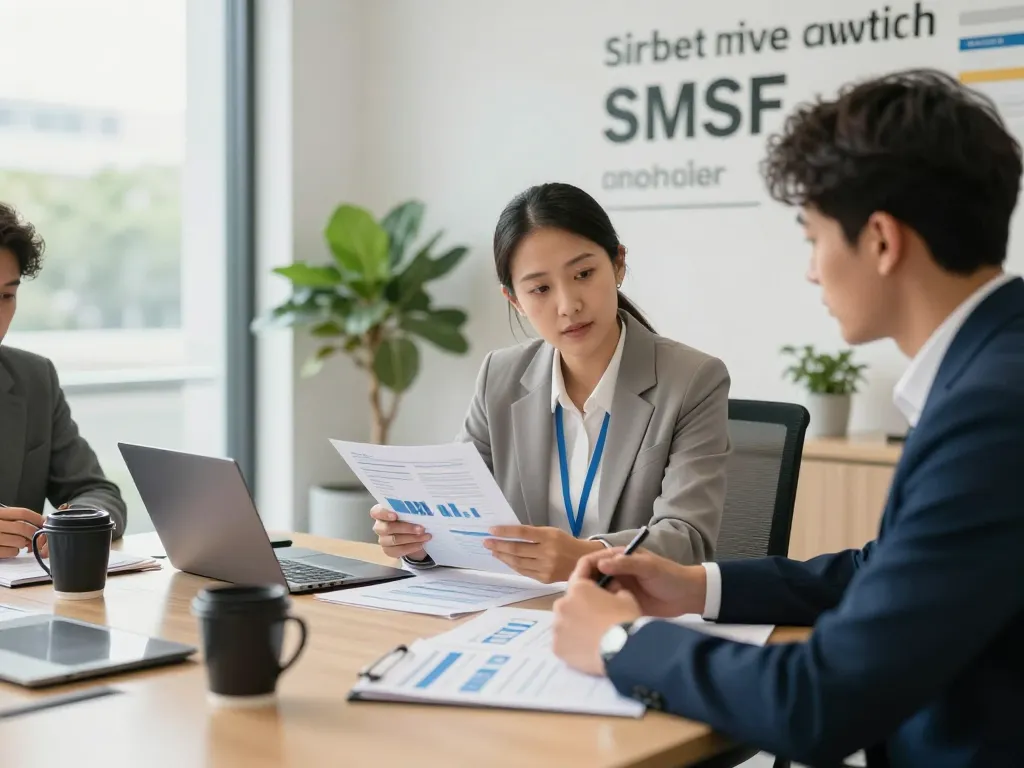 Dynamic SMSF accountants collaborating in a modern office, showcasing teamwork in financial management.