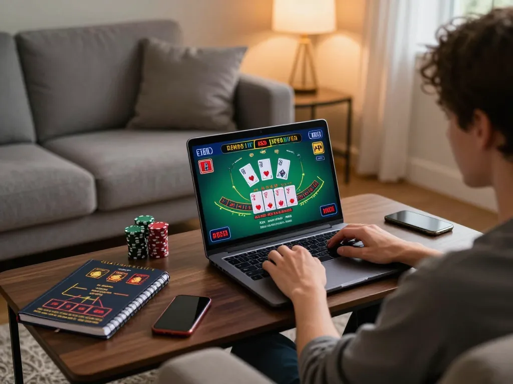 Engaging in online blackjack at home with nk88 link available for easy access.