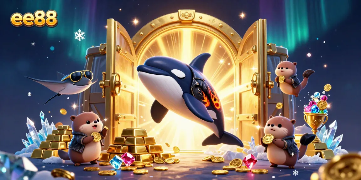 Witness the excitement of ee88 casino with vibrant characters and gold treasures in a dynamic 3D scene.