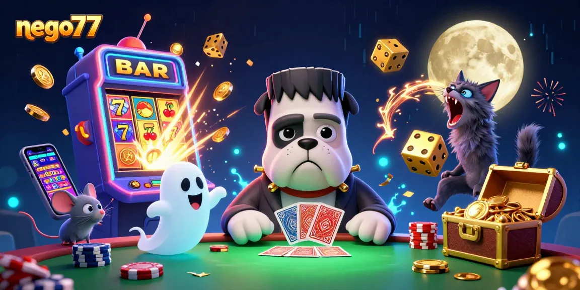 Play at nego77 with the lively cartoon characters enjoying thrilling slots and casino games.