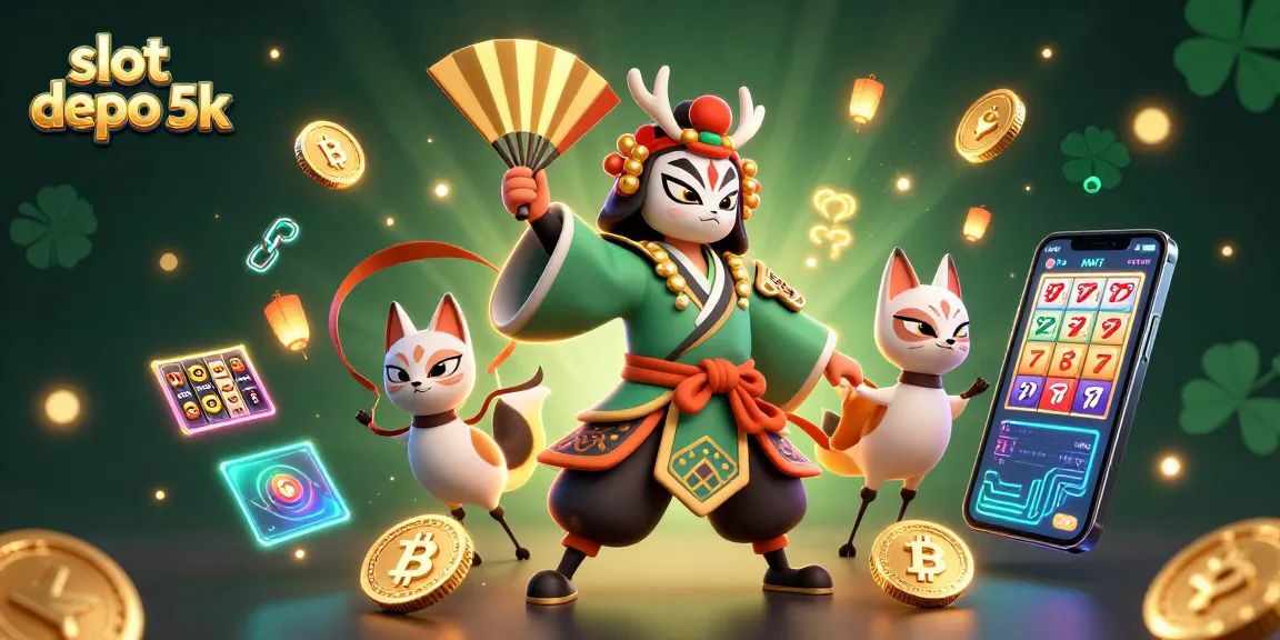 Engage with slot depo 5k in this dynamic 3D illustration filled with vibrant casino elements.