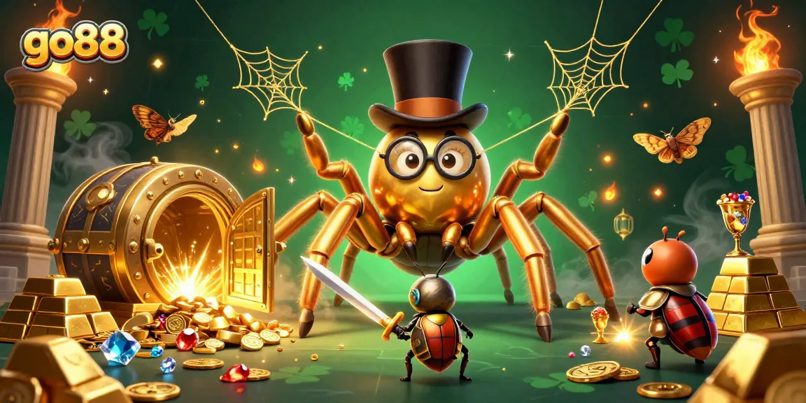 Join the excitement at go88 with a giant tarantula weaving golden webs among casino treasures.