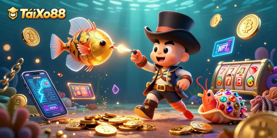 TảiXo88 entices players with golden coins in a vibrant underwater casino scene.