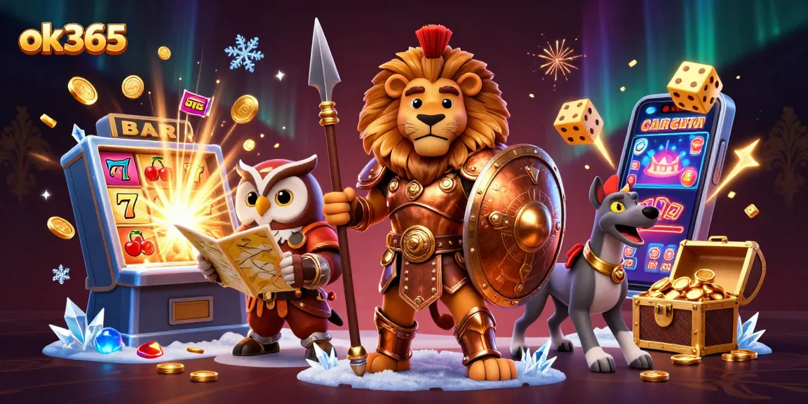 Experience thrilling fun with ok365's casino action featuring a Spartan lion and treasure explosions.