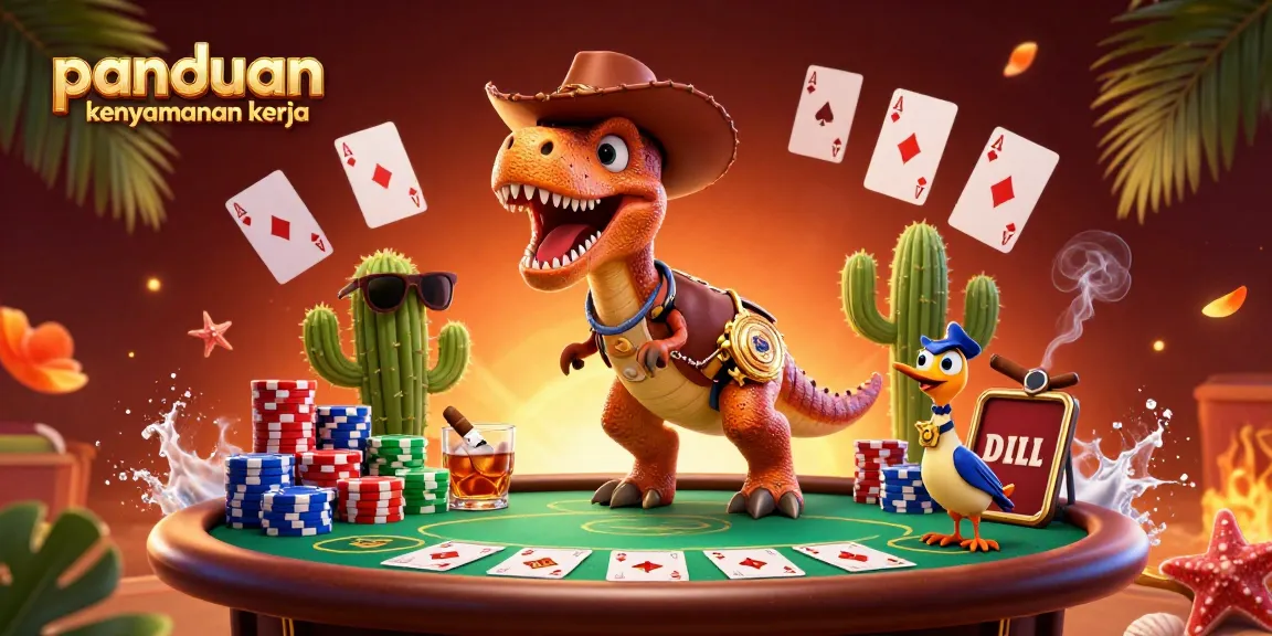 Experience the thrill of panduan kenyamanan kerja at a lively casino scene featuring a T-Rex and friends.