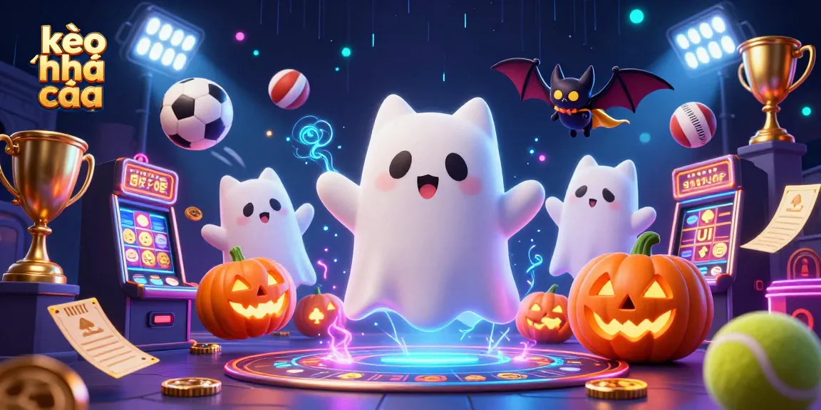 Engage with kèo nhà cái through a vibrant 3D illustration showcasing ghostly elements in a haunted casino.