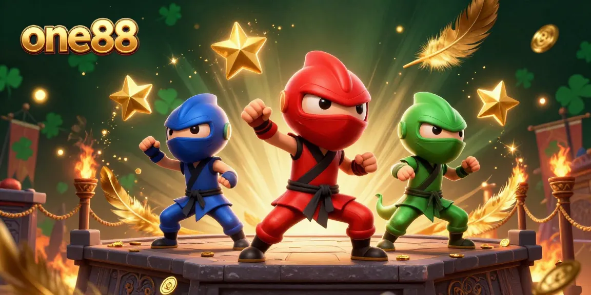 one88 showcases a vibrant 3D illustration with ninja chameleons in martial arts poses amidst dramatic casino elements.